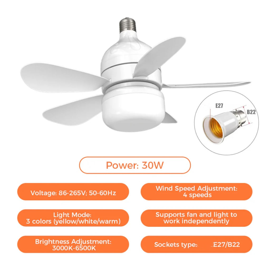Remote-Controlled 2-in-1 Ceiling Fan Light with E27/B22 Base