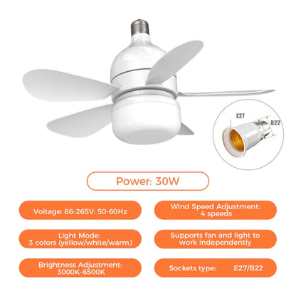 Remote-Controlled 2-in-1 Ceiling Fan Light with E27/B22 Base