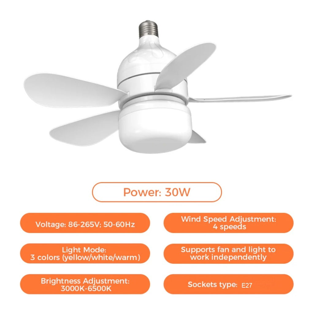 Remote-Controlled 2-in-1 Ceiling Fan Light with E27/B22 Base