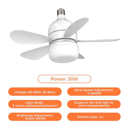 Remote-Controlled 2-in-1 Ceiling Fan Light with E27/B22 Base