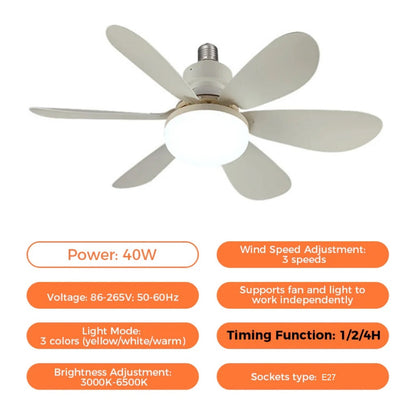 Remote-Controlled 2-in-1 Ceiling Fan Light with E27/B22 Base
