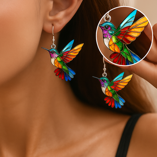 Colorful Hummingbird Dangle Earrings – Cheerful Flying Bird Jewelry