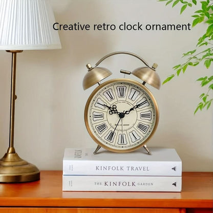 Scandinavian Vintage Twin Bell Alarm Clock with Luminous Metal Design