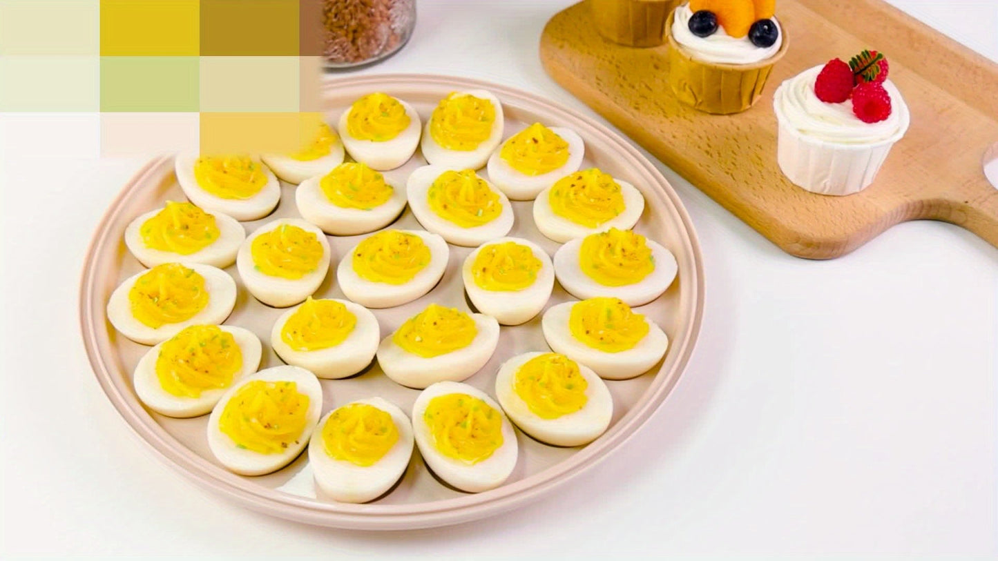 3-Piece Round Deviled Egg Serving Platters – Brown Carrier with Lid, Holds 22 Eggs