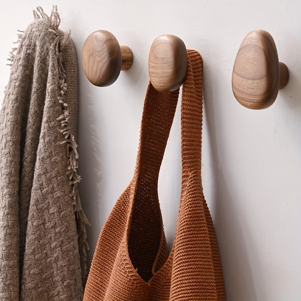 Handcrafted Wall Hook Set in Walnut and Beech Wood