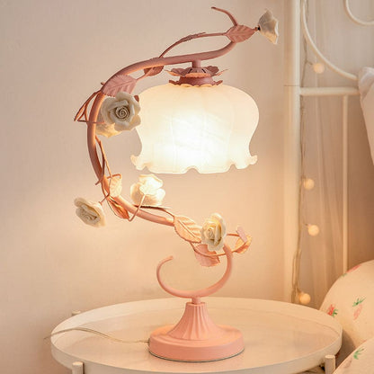 Table Lamp featuring Ceramic Flower Design with Rustic Appeal