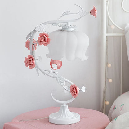 Table Lamp featuring Ceramic Flower Design with Rustic Appeal
