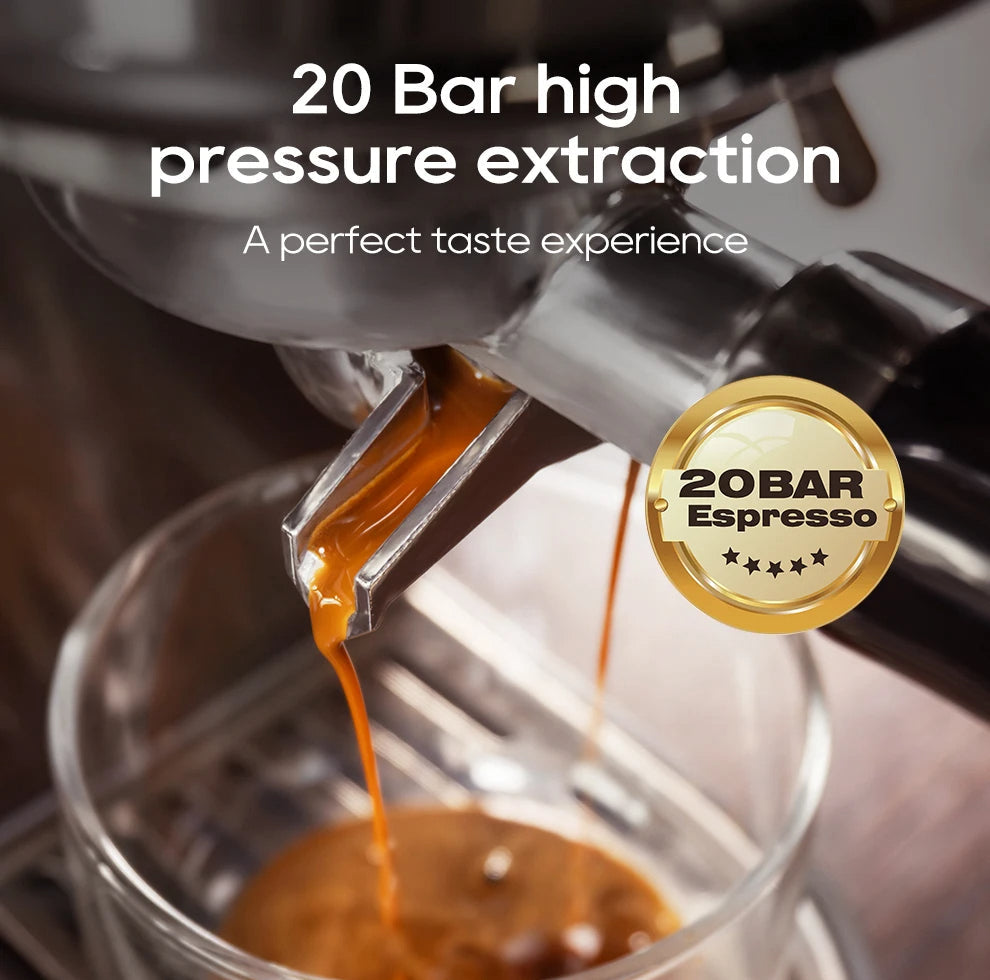 20-Bar Espresso Maker with Steam Wand | 51mm Portafilter, Hot/Cold Brew & Temperature Adjustment