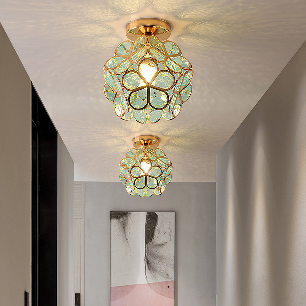 Floral Patterned Glass Ceiling Light Fixture