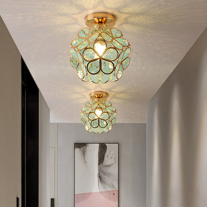 Floral Patterned Glass Ceiling Light Fixture