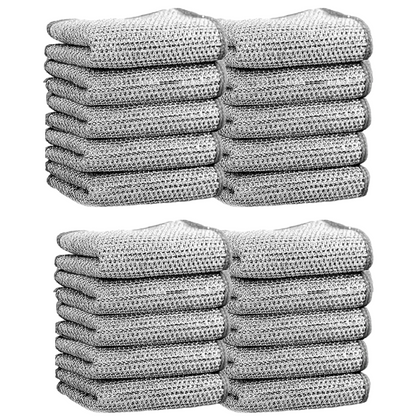 Double-Layer Silver Fiber Dishcloths - Steel Wire Cleaning Cloths for Kitchen
