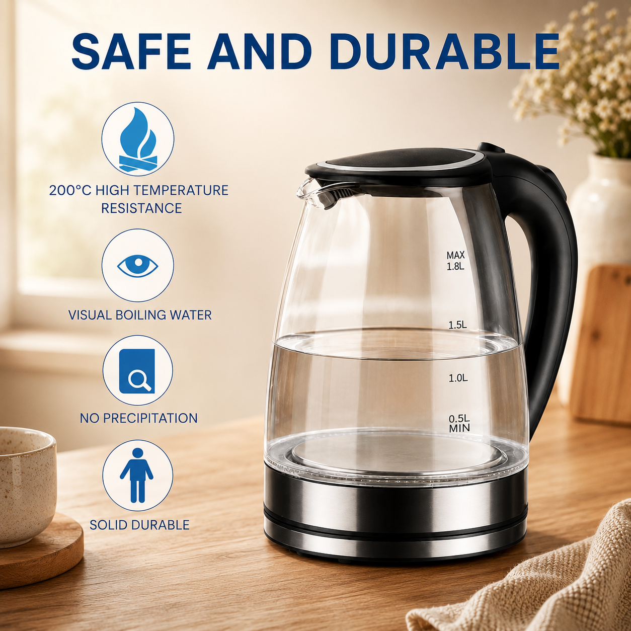LED Illuminated Electric Glass Kettle - 1.8 Liters