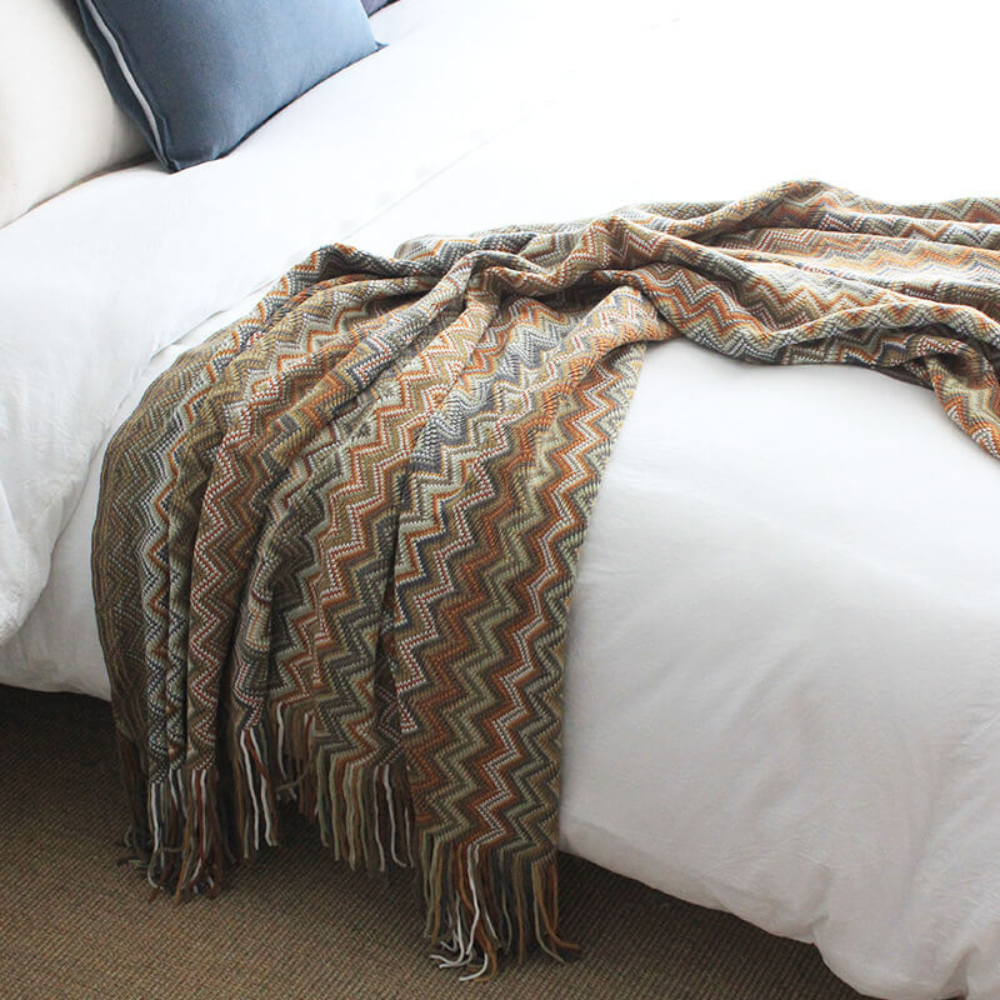 Vibrant Geometric Tasseled Throw Blanket for All Seasons