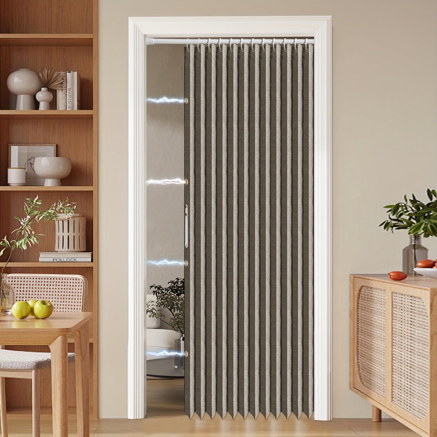 Colorful Magnetic Folding Curtain for Doors – Space-Saving Divider, Washable Polyester