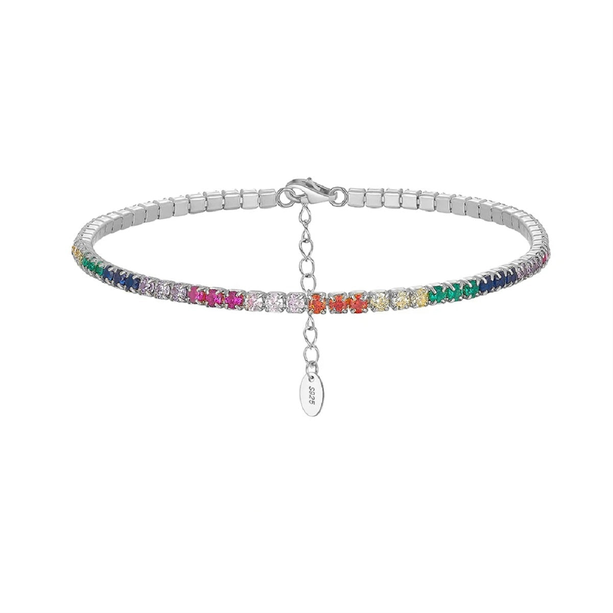 Sterling Silver Tennis Bracelet with Multicolored Zircon for Women