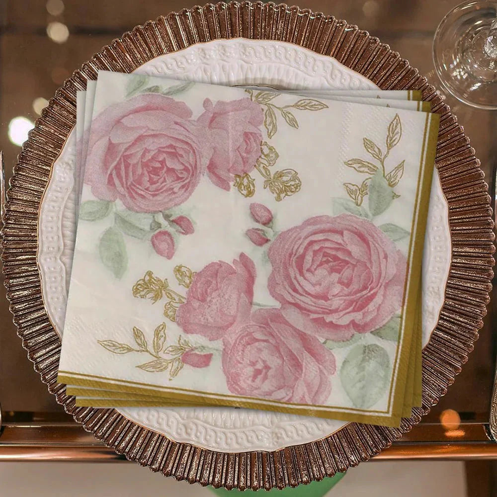 Elegant 20-Piece Paper Napkin Set with Floral Design
