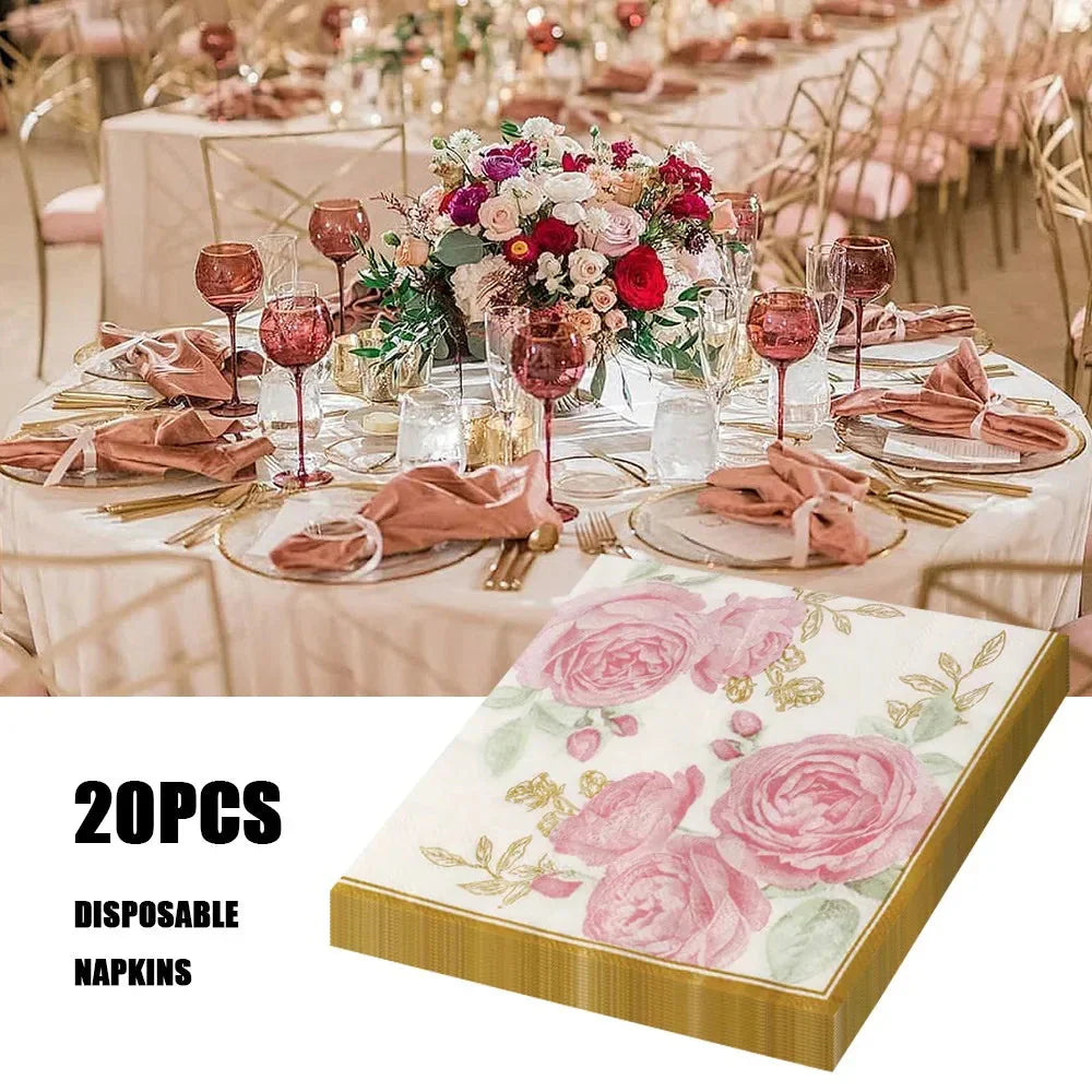 Elegant 20-Piece Paper Napkin Set with Floral Design