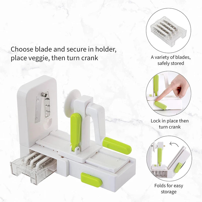 5-in-1 Vegetable Slicer with Folding Design and Rotating Function, Stainless Steel Blades