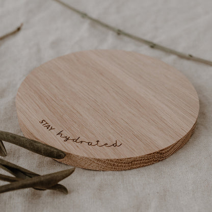 Oak Wood Coaster for Hydration Support