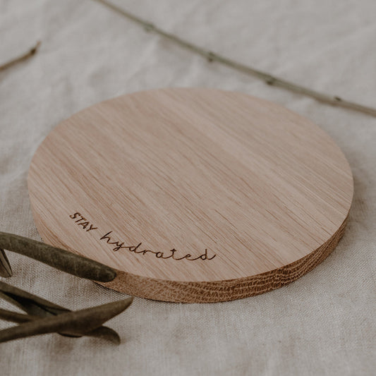 Oak Wood Coaster for Hydration Support