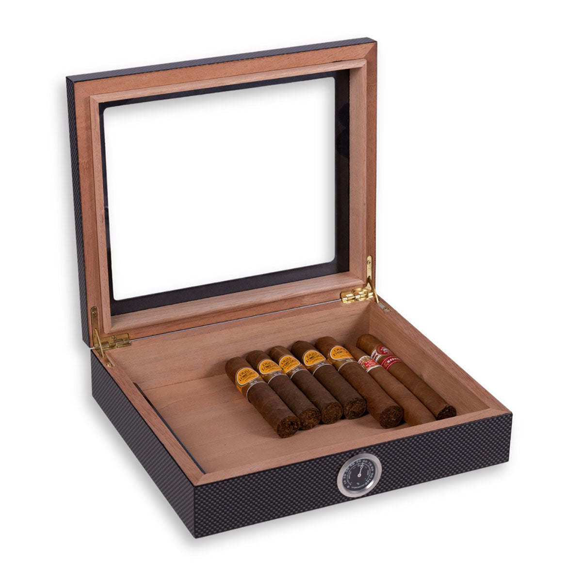 Elegant Cigar Display Case with Humidity Monitor