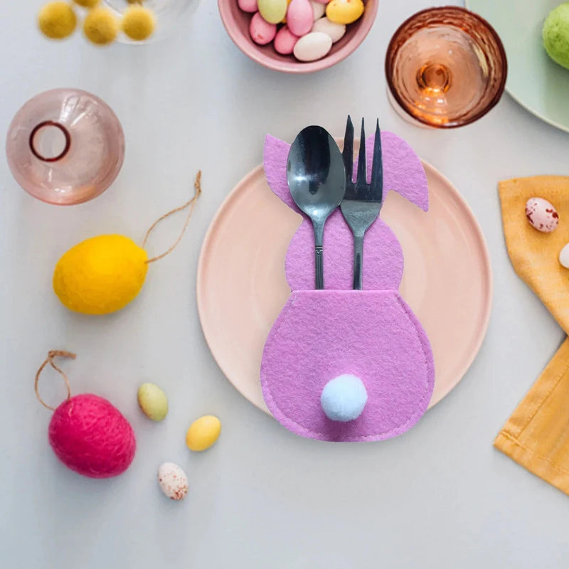 Easter Cutlery Holder Set - 4-Piece Bunny Design for Table Decoration