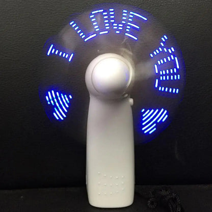 LED Handheld Fan with USB – Rechargeable Mini Desk Fan with Flashing Text