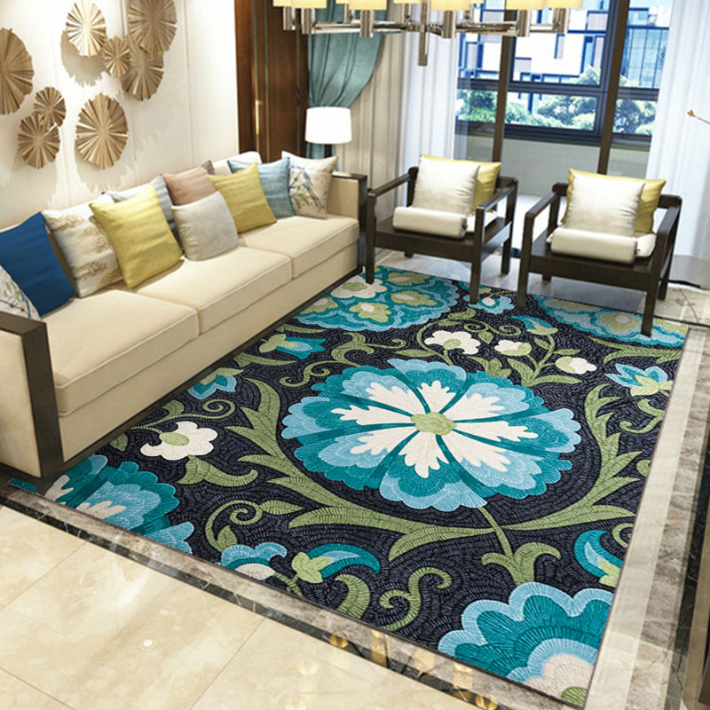 Multicolored Floral Polyester Area Rug – Pet Safe, Non-Slip, Stain Resistant