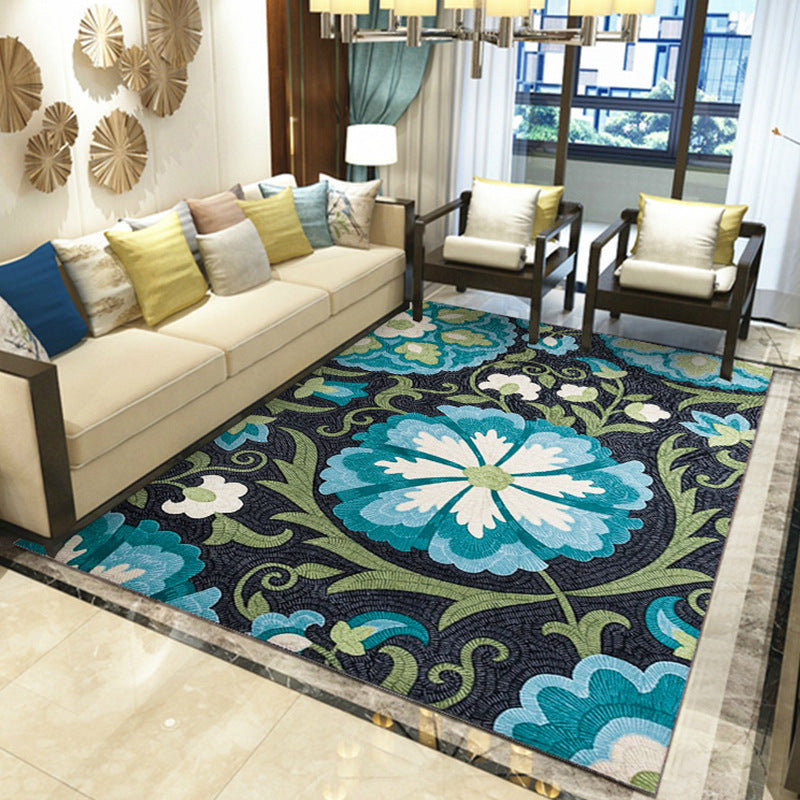 Multicolored Floral Polyester Area Rug – Pet Safe, Non-Slip, Stain Resistant