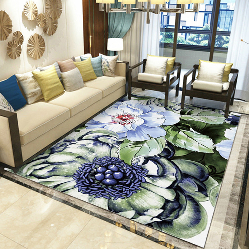 Multicolored Floral Polyester Area Rug – Pet Safe, Non-Slip, Stain Resistant