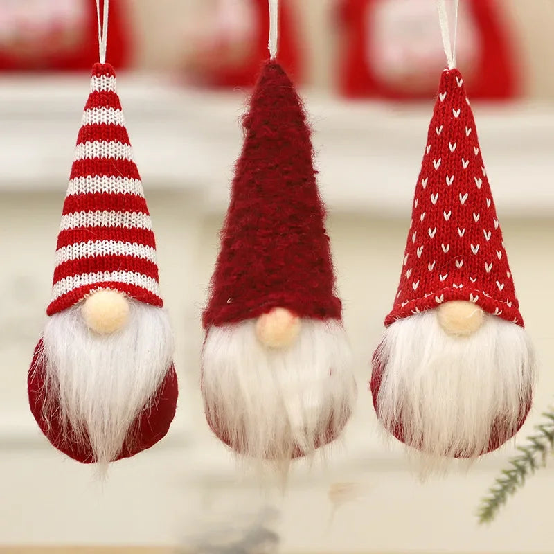 3-Piece Scandinavian Gnome Decoration Set | Fabric and Plush | Hanging Ornaments for Christmas Tree & Home