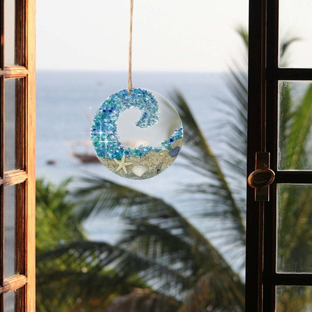 Ocean Wave Sun Catcher - Beach Decor with Sea Glass Design