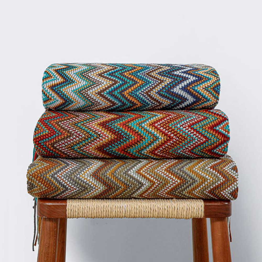 Vibrant Geometric Tasseled Throw Blanket for All Seasons