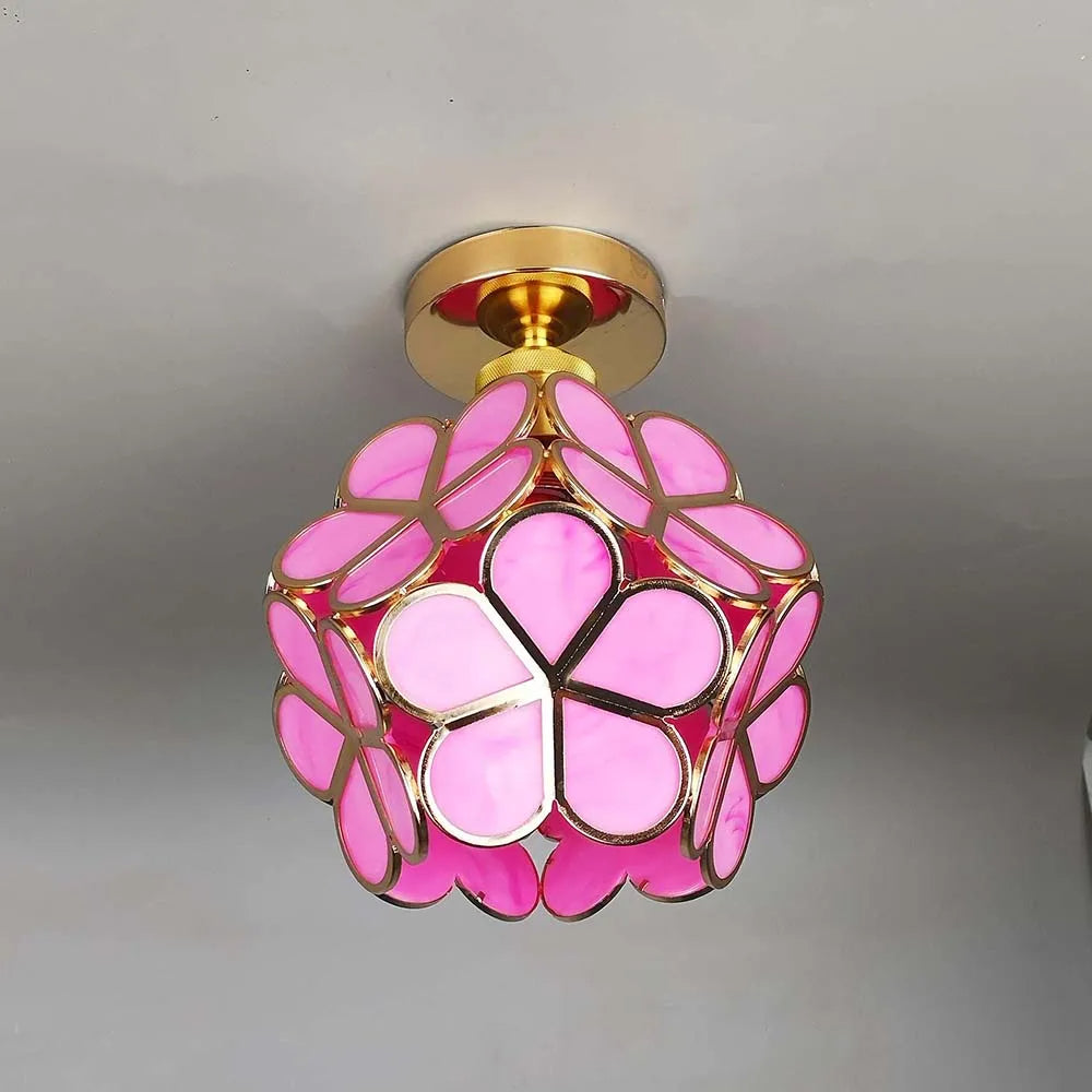 Floral Patterned Glass Ceiling Light Fixture