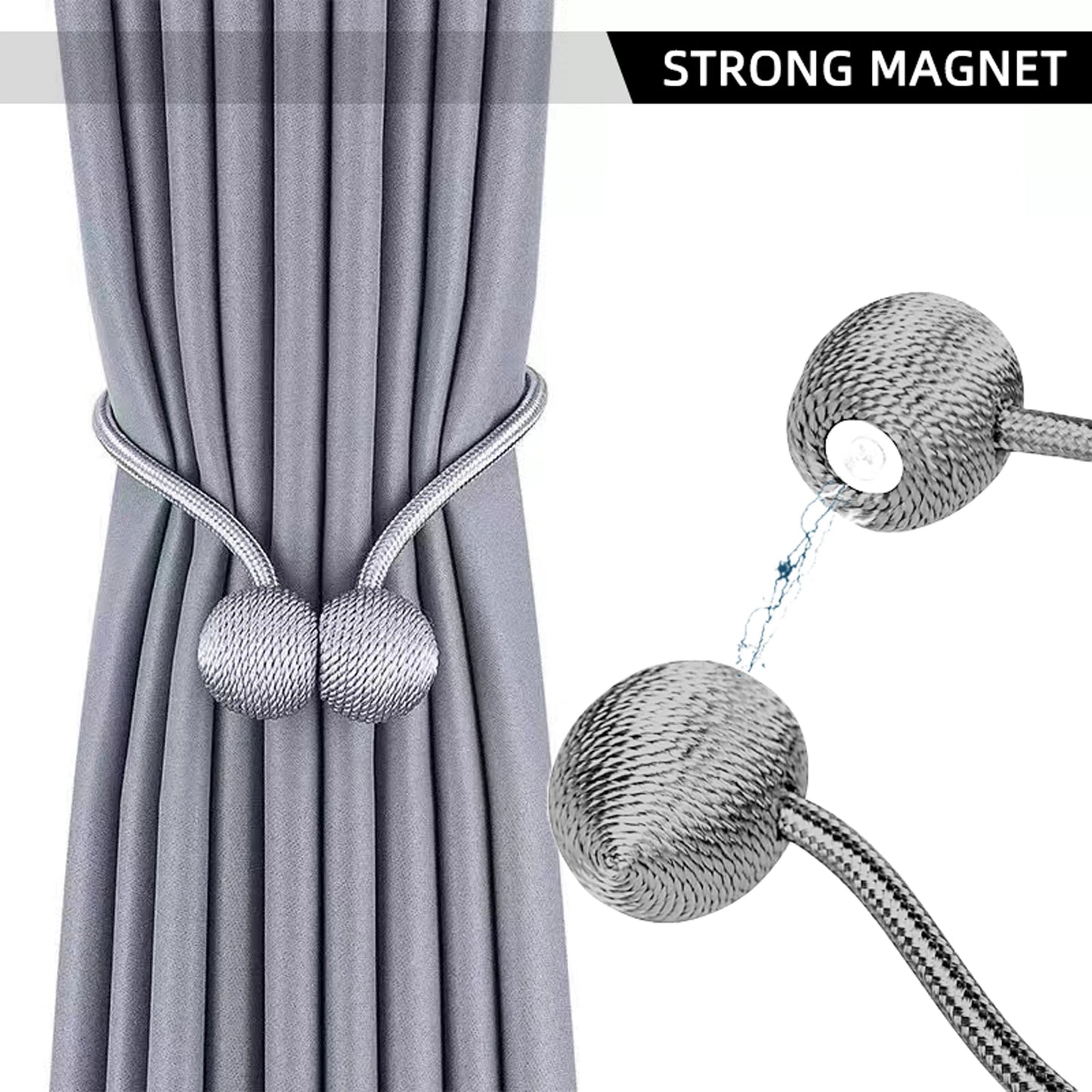 Magnetic Curtain Holders Set of 2 | Modern Design with Adjustable Cords for Living Room and Bedroom Curtains
