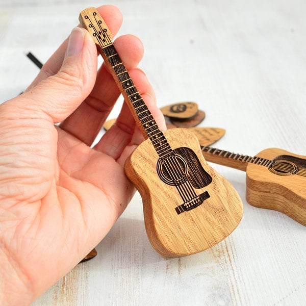 Custom Oak Wood Guitar Pick Holder with Display Stand
