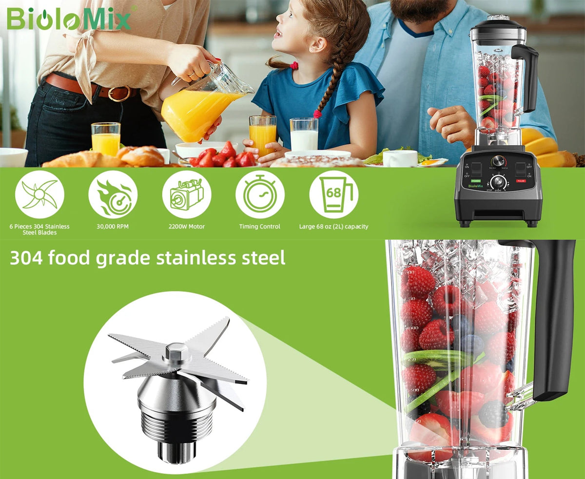 High-Power 2200W Blender with 2L Jar, 6-Blade Design, Timer, Ice Crusher