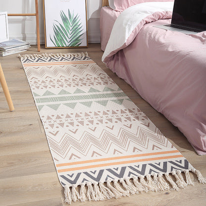 Geometric Print Bedroom Rug in Multicolor – Machine Washable with Tassels
