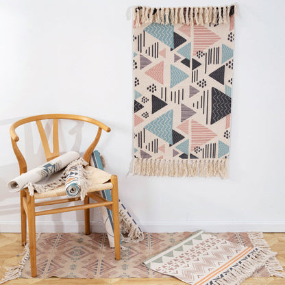 Geometric Print Bedroom Rug in Multicolor – Machine Washable with Tassels