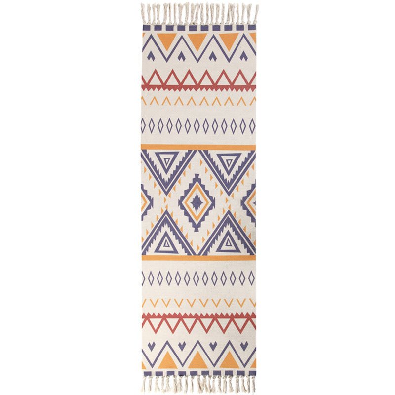 Geometric Print Bedroom Rug in Multicolor – Machine Washable with Tassels