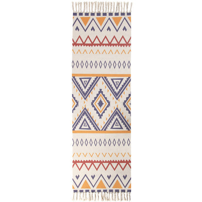 Geometric Print Bedroom Rug in Multicolor – Machine Washable with Tassels