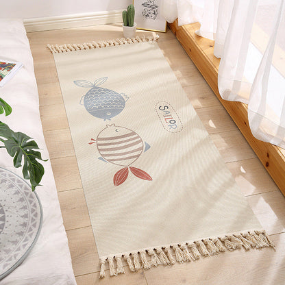 Geometric Print Bedroom Rug in Multicolor – Machine Washable with Tassels