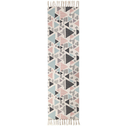 Geometric Print Bedroom Rug in Multicolor – Machine Washable with Tassels