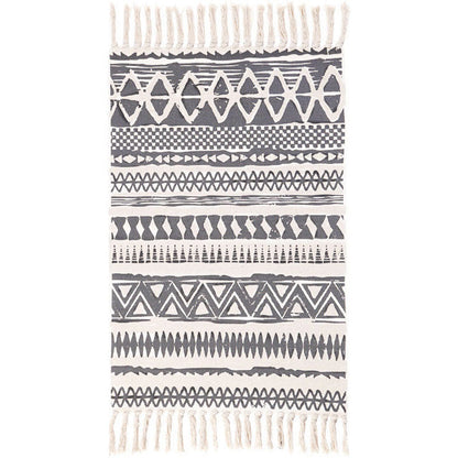 Geometric Print Bedroom Rug in Multicolor – Machine Washable with Tassels