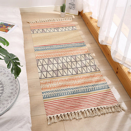 Geometric Print Bedroom Rug in Multicolor – Machine Washable with Tassels