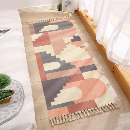 Geometric Print Bedroom Rug in Multicolor – Machine Washable with Tassels