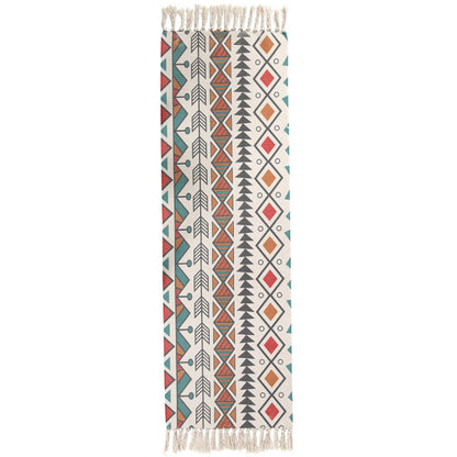 Geometric Print Bedroom Rug in Multicolor – Machine Washable with Tassels