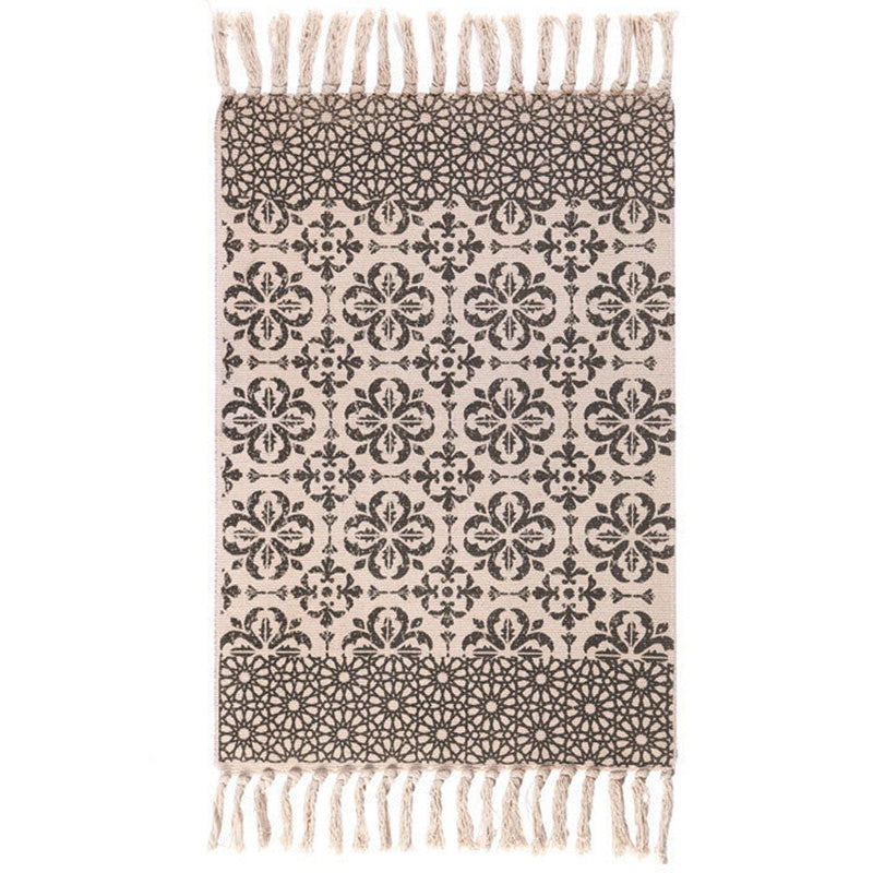 Geometric Print Bedroom Rug in Multicolor – Machine Washable with Tassels
