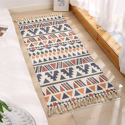 Geometric Print Bedroom Rug in Multicolor – Machine Washable with Tassels