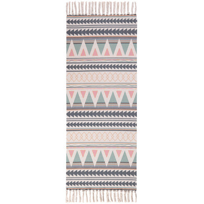 Geometric Print Bedroom Rug in Multicolor – Machine Washable with Tassels